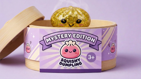 Squishy Dumpling Mystery Glitter Mini Set in het bamboe stoommandje