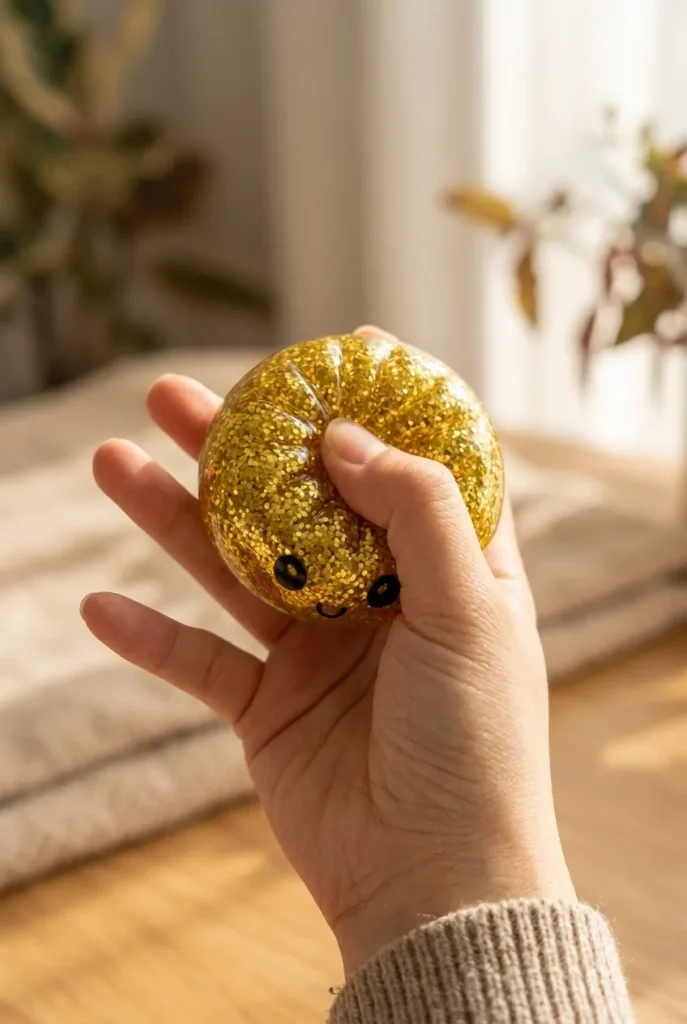 Squishy Dumpling Mystery Glitter Mini Set tijdens het knijpen