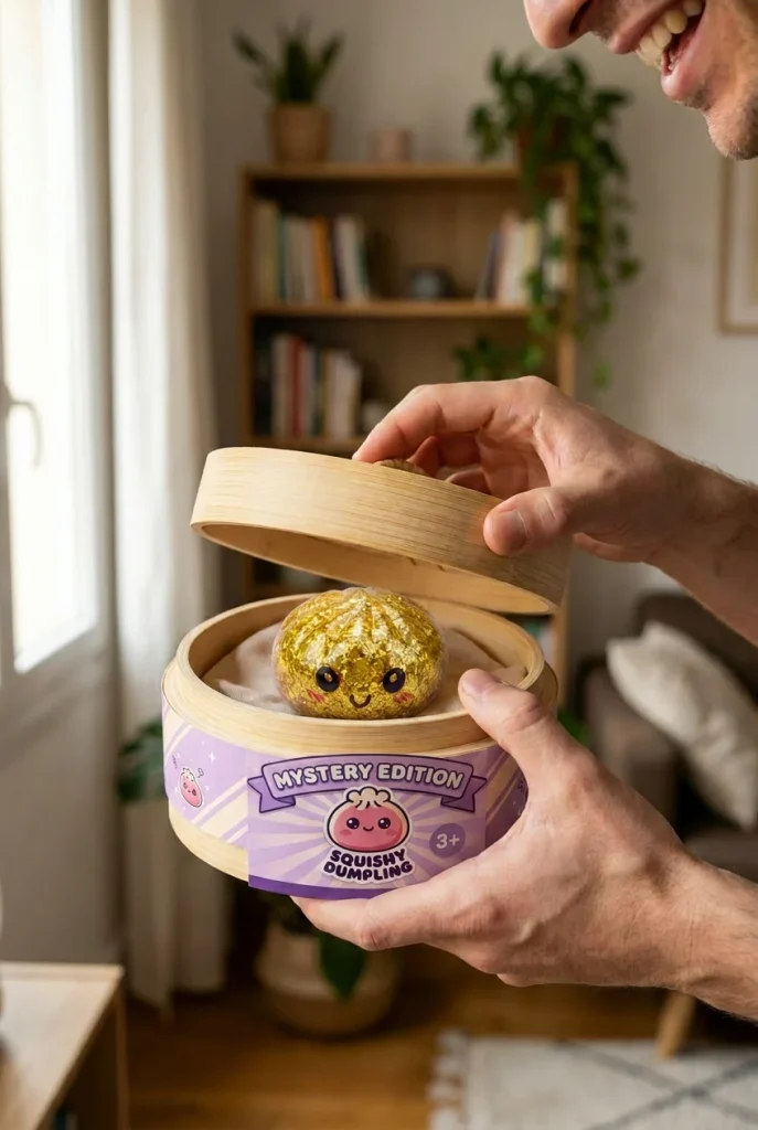 Squishy Dumpling Mystery Glitter Mini Set tijdens het uitpakken