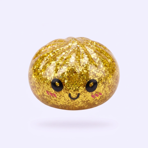 Squishy Dumpling Mystery Glitter Mini Set tijdens het knijpen, zacht materiaal