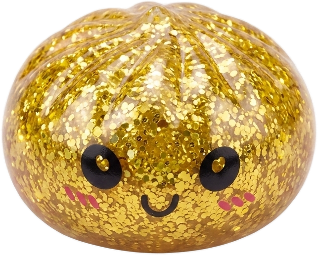 Squishy Dumpling Mystery Glitter Mini Set tijdens het knijpen, zacht materiaal