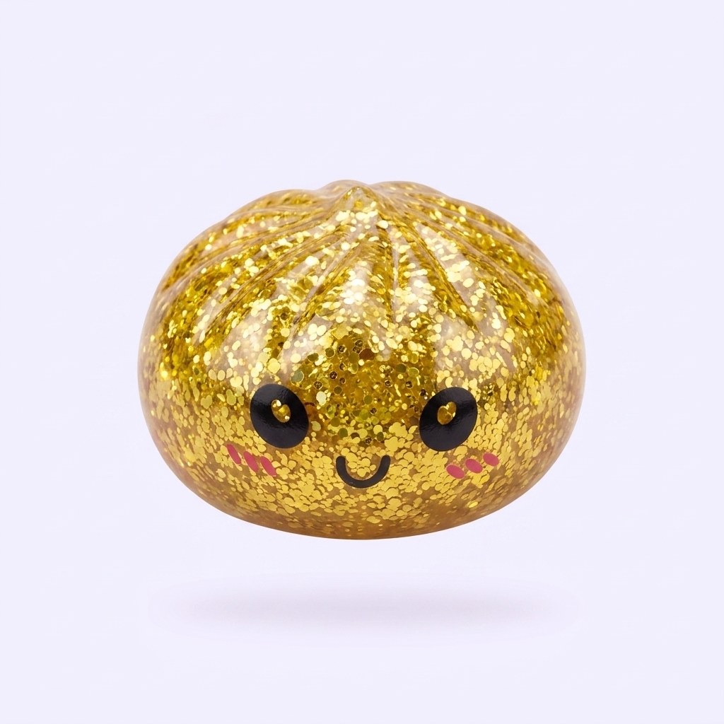 Squishy Dumpling Mystery Glitter Mini Set tijdens het knijpen, zacht materiaal