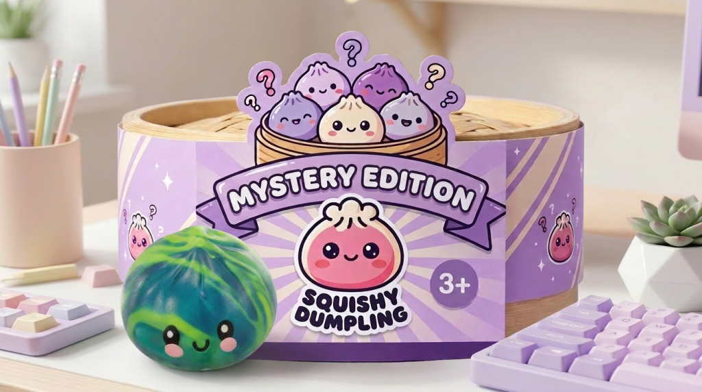 Dumpling Squishy Mystery Tie Dye Mini Verrassing in zijn kawaii omgeving