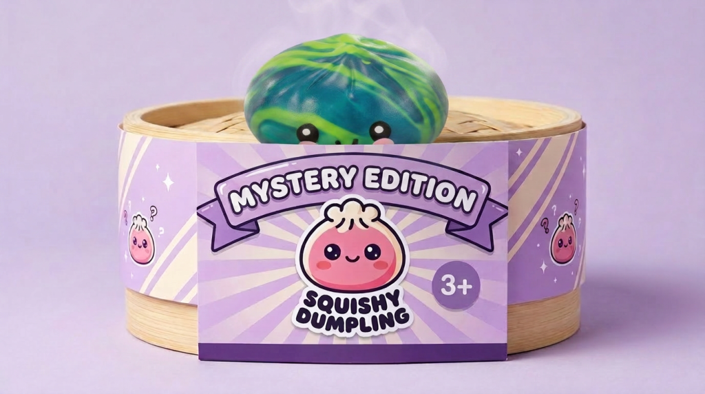 Dumpling Squishy Mystery Tie Dye Mini Verrassing in het bamboe stoommandje