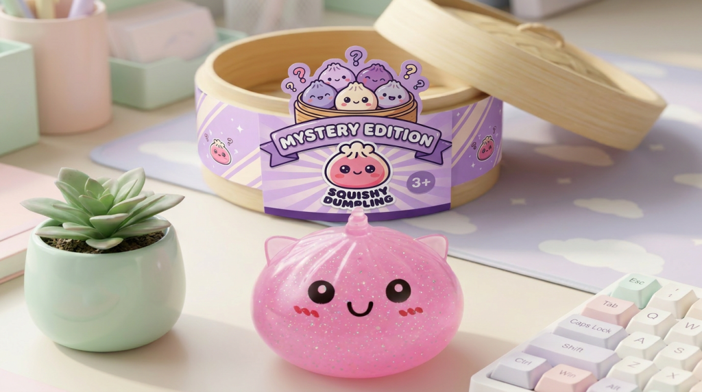 Dumpling Squishy Unicorn Mystery Mini Eenhoorn in zijn kawaii omgeving