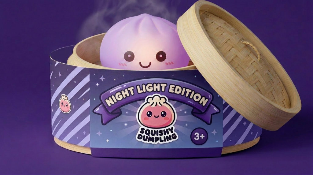 Mystery Squishy Dumpling Nachtlampje in het bamboe stoommandje