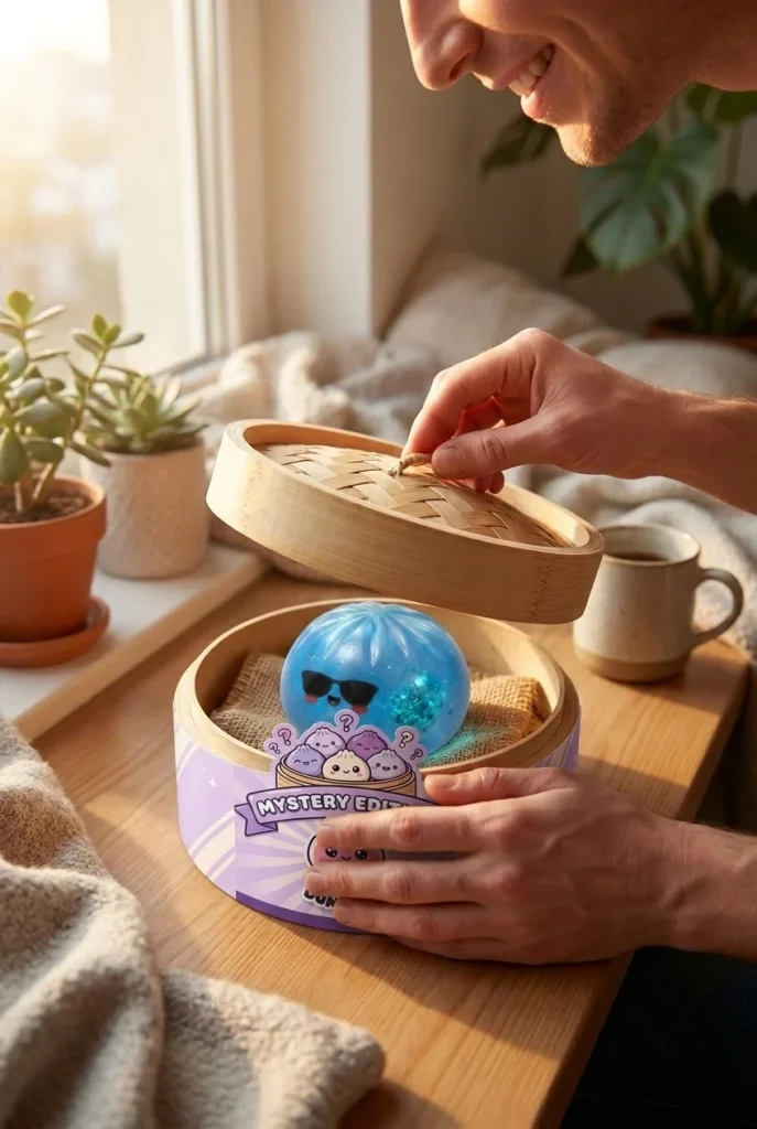 Mystery Dumpling Squishy Zomer Editie tijdens het uitpakken