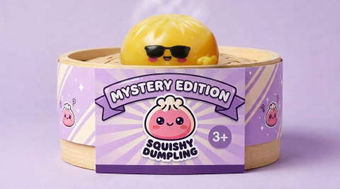 Mystery Dumpling Squishy Zonnebril in het bamboe stoommandje