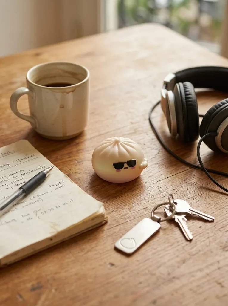Mystery Dumpling Squishy Zonnebril op het bureau