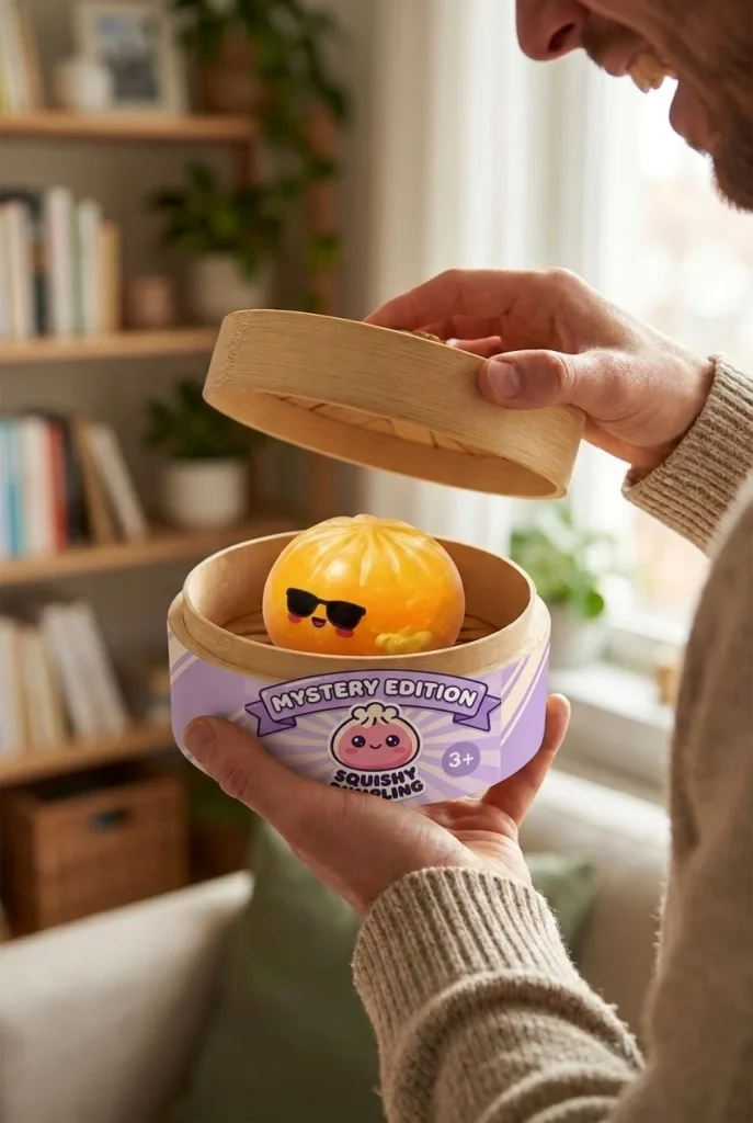 Mystery Dumpling Squishy Zonnebril tijdens het uitpakken