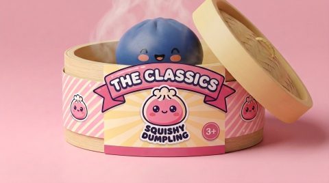 Dumpling Squishy Navy Blue Midnight in het bamboe stoommandje