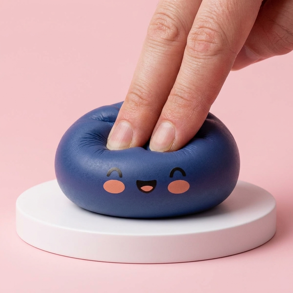Dumpling Squishy Navy Blue Midnight tijdens het knijpen, zacht materiaal