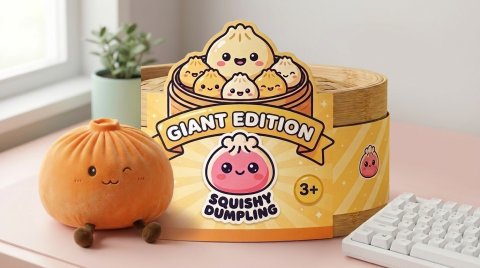 Giant Dumpling Squishy Oranje XXL Knuffelkussen in zijn kawaii omgeving