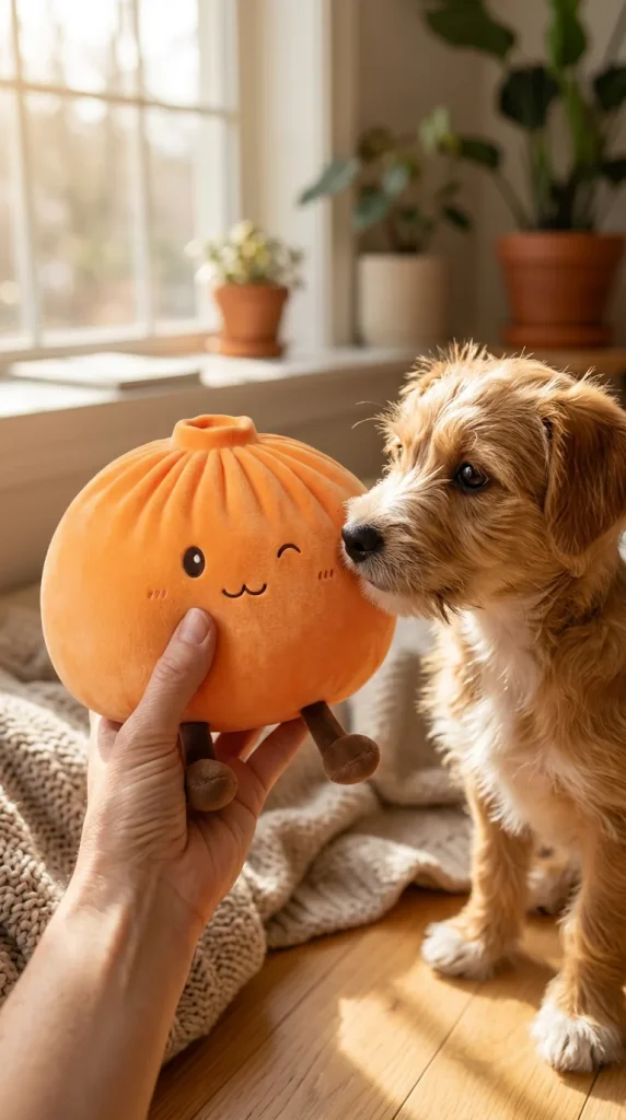 Giant Dumpling Squishy Oranje XXL Knuffelkussen met een knuffel