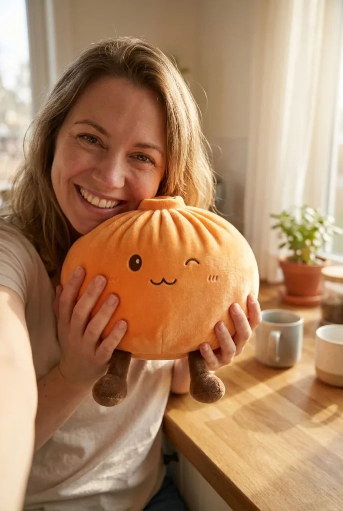 Giant Dumpling Squishy Oranje XXL Knuffelkussen in het dagelijks leven