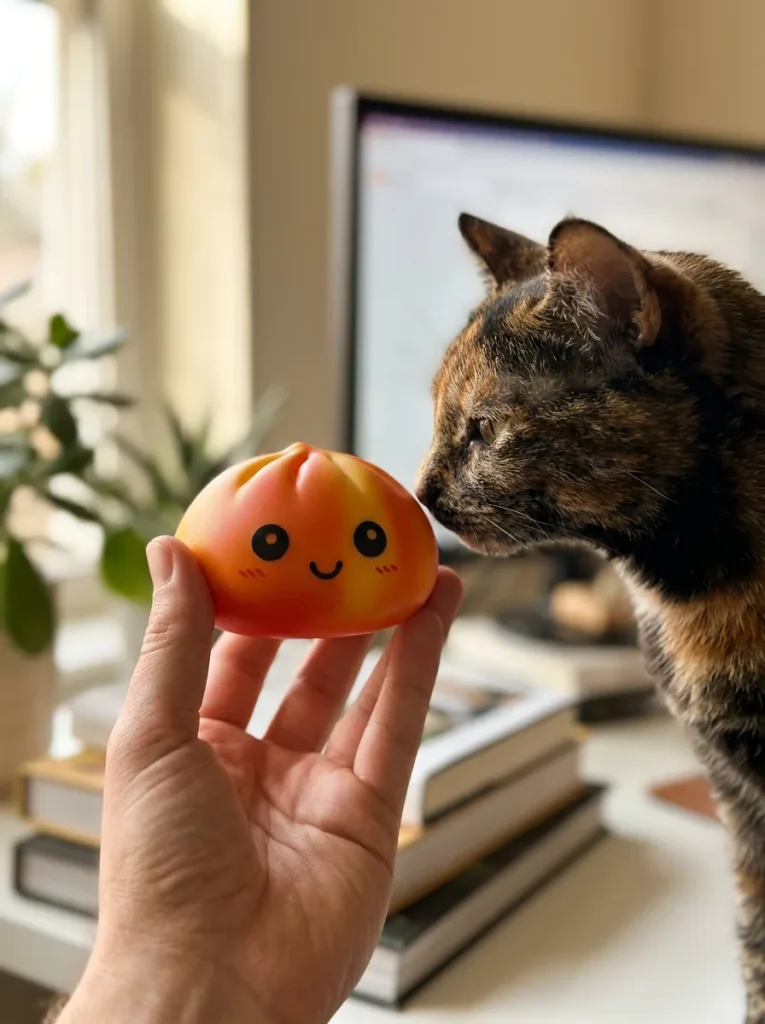 Squishy Dumpling Tie Dye Orange Zonsondergang met een knuffel