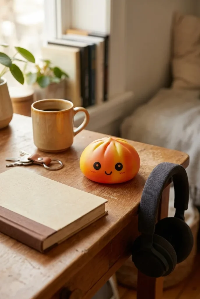 Squishy Dumpling Tie Dye Orange Zonsondergang op het bureau