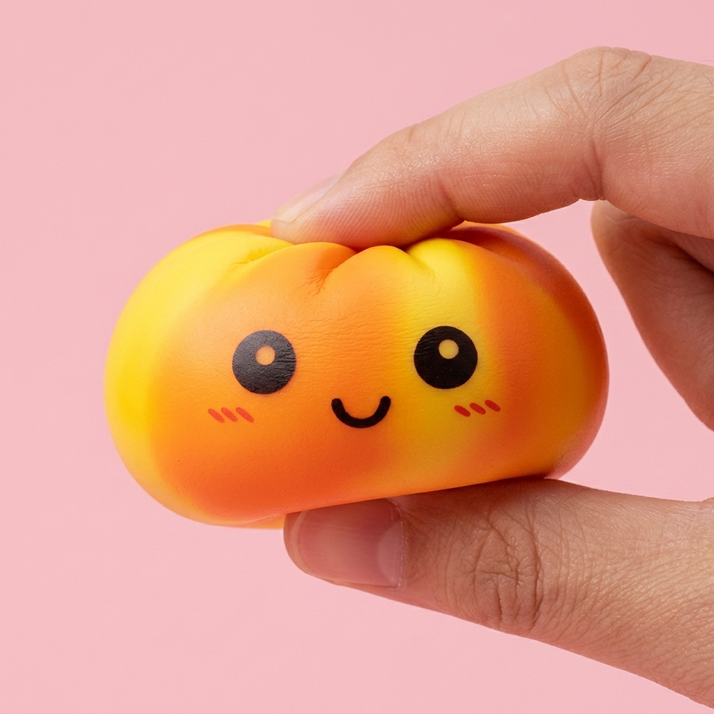 Squishy Dumpling Tie Dye Orange Zonsondergang tijdens het knijpen, zacht materiaal