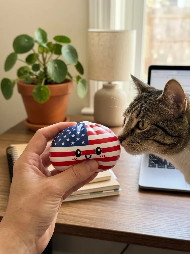 Squishy Dumpling USA – Amerikaanse Vlag Squishy met een knuffel