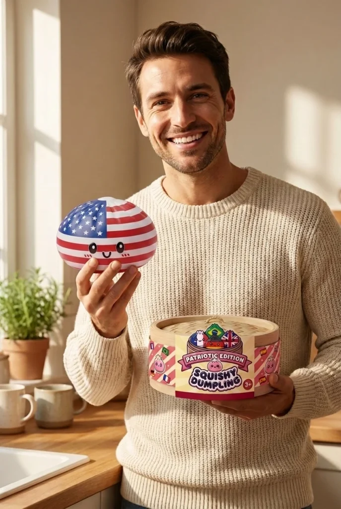 Squishy Dumpling USA – Amerikaanse Vlag Squishy met zijn doos
