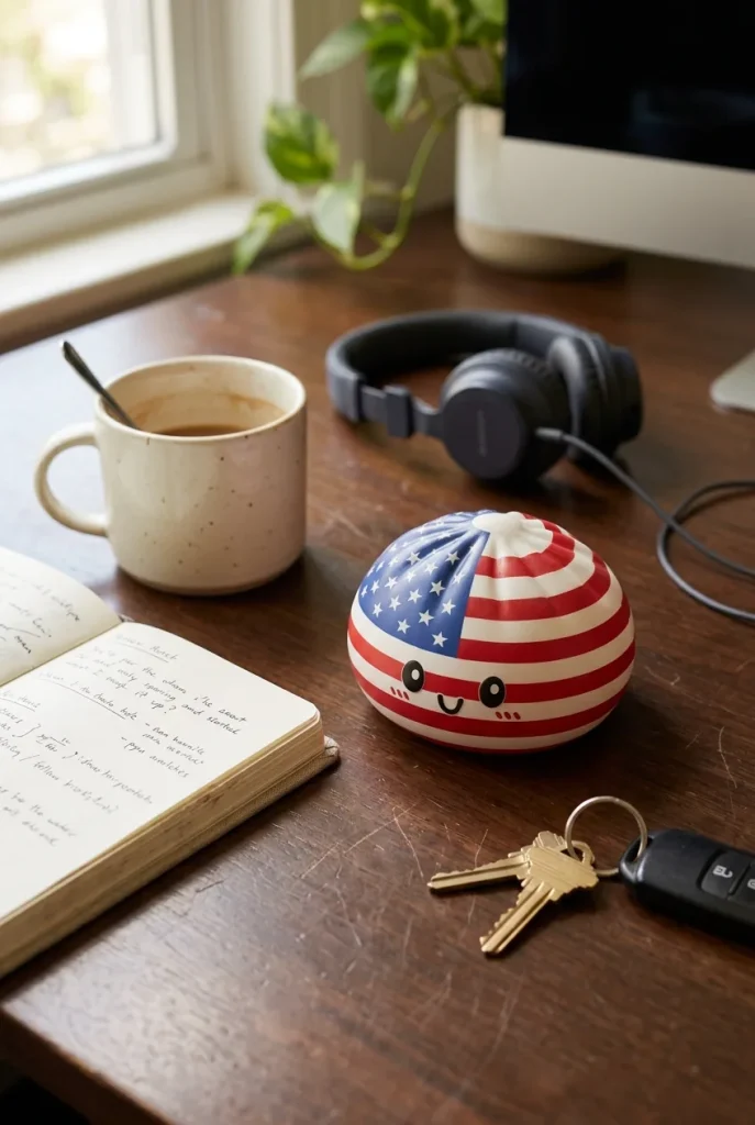 Squishy Dumpling USA – Amerikaanse Vlag Squishy op het bureau