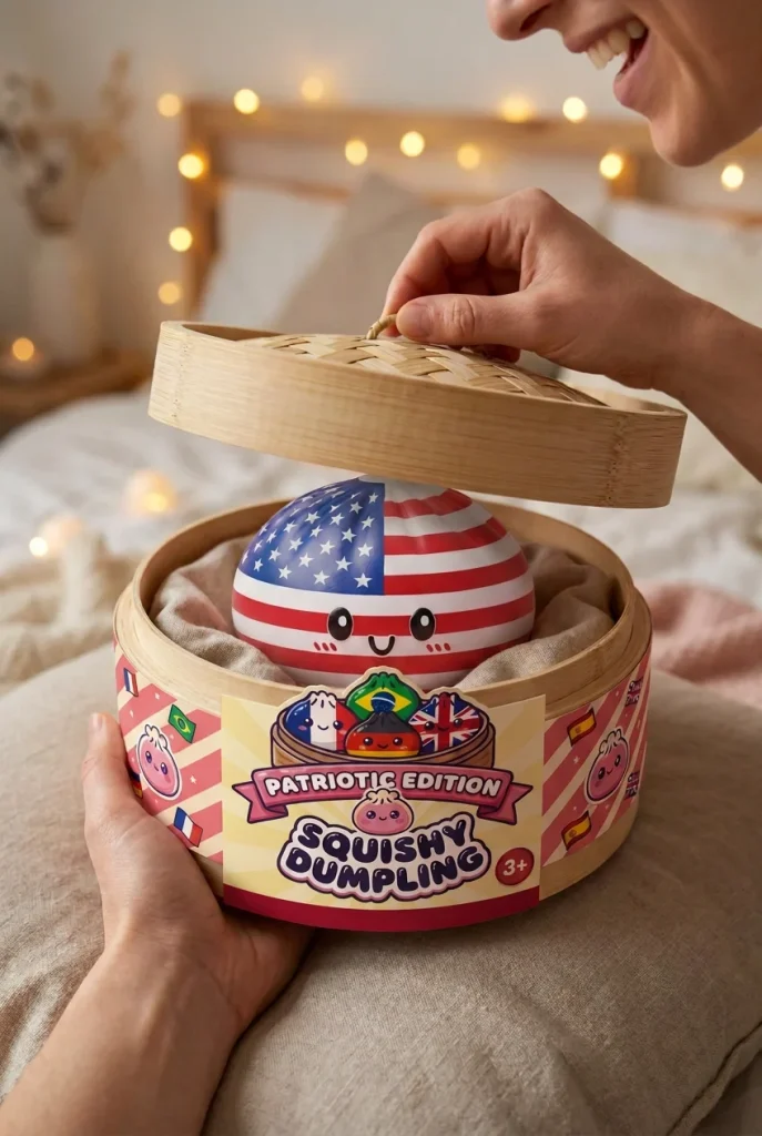 Squishy Dumpling USA – Amerikaanse Vlag Squishy tijdens het uitpakken