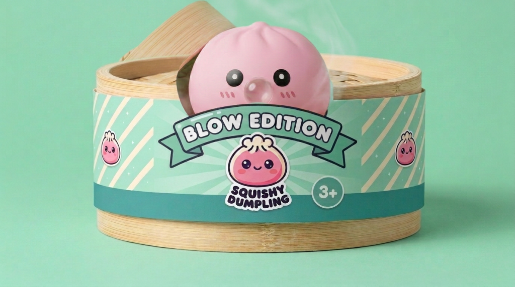 Dumpling Squishy Roze Zacht & Pluizig in het bamboe stoommandje