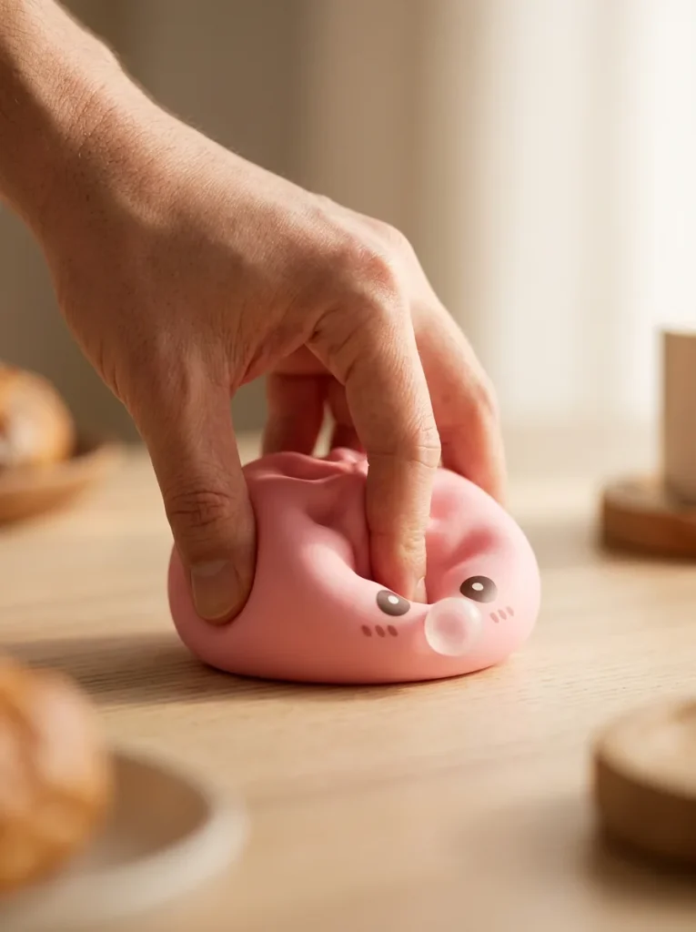 Dumpling Squishy Roze Zacht & Pluizig tijdens het knijpen