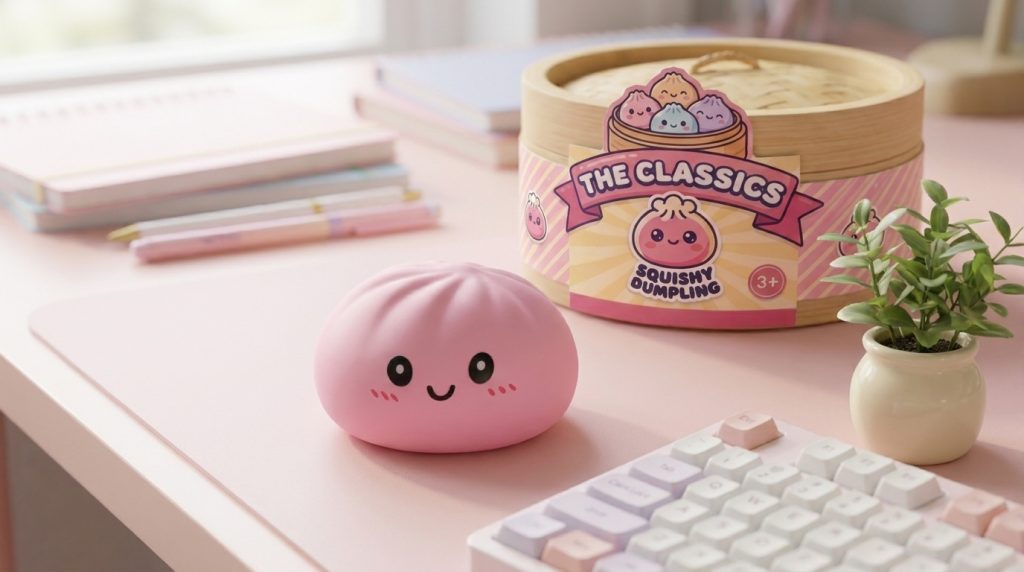 Pink Squishy Dumpling Zachte Bloesem in zijn kawaii omgeving
