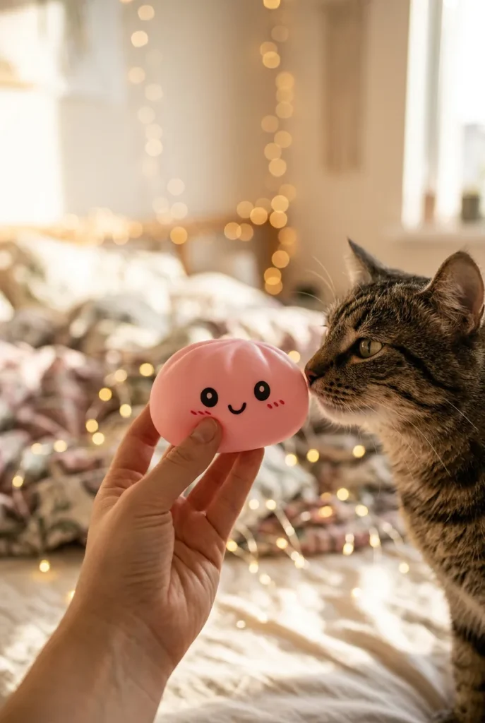 Pink Squishy Dumpling Zachte Bloesem met een knuffel