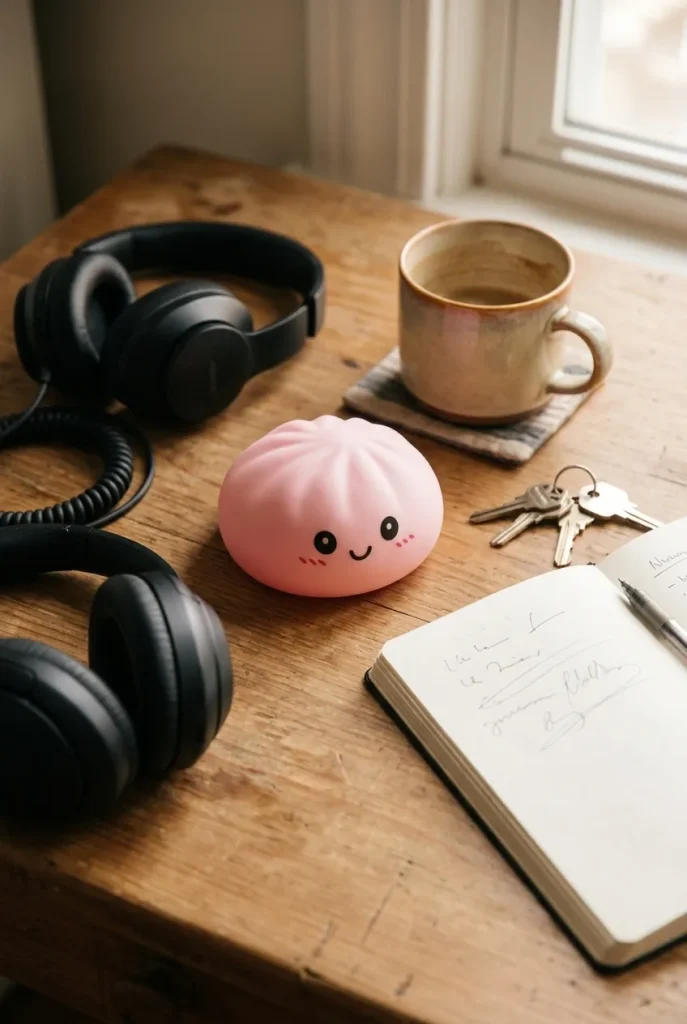 Pink Squishy Dumpling Zachte Bloesem op het bureau