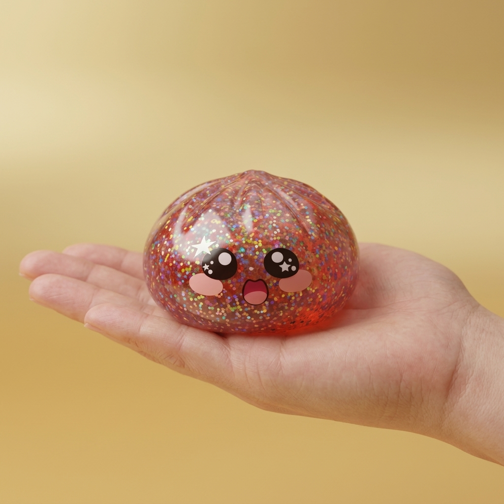 Galaxy Dumpling Squishy Roze Kawaii in de hand gehouden, echte grootte