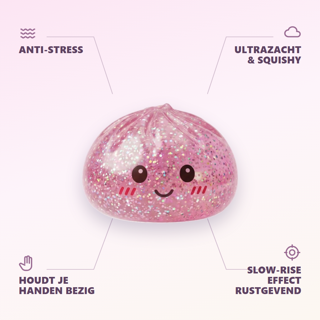 Glitter Dumpling Squishy Roze Kawaii — zijn voordelen