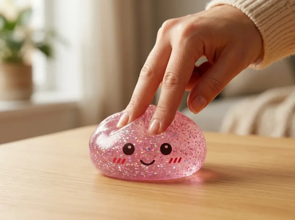 Glitter Dumpling Squishy Roze Kawaii tijdens het knijpen