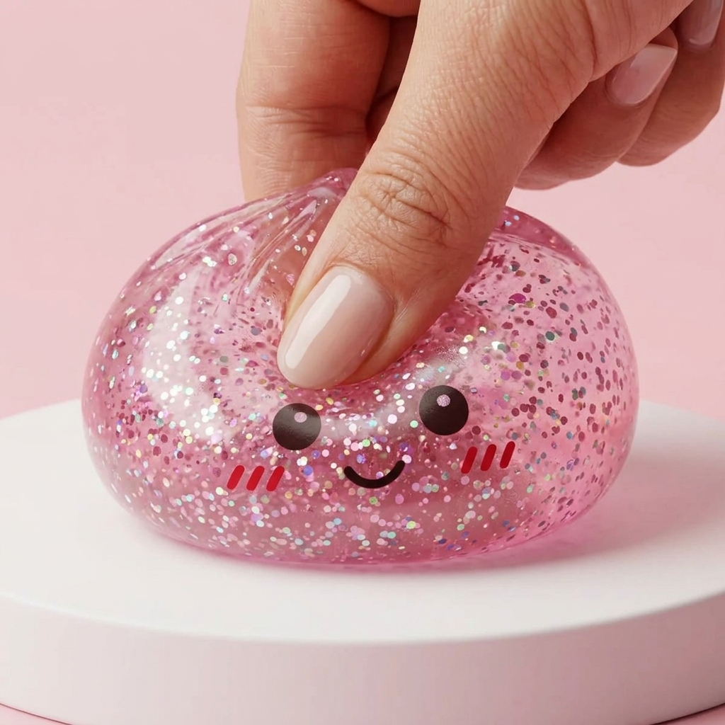 Glitter Dumpling Squishy Roze Kawaii — slow-rise effect, het schuim vert langzaam terug