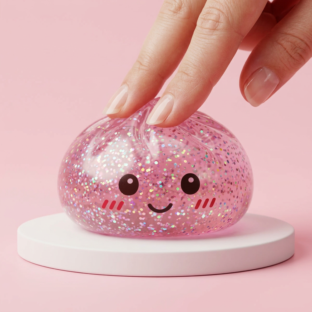 Glitter Dumpling Squishy Roze Kawaii tijdens het knijpen, zacht materiaal