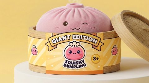 Squishy Dumpling Toy Roze XXL Knuffelkussen in het bamboe stoommandje