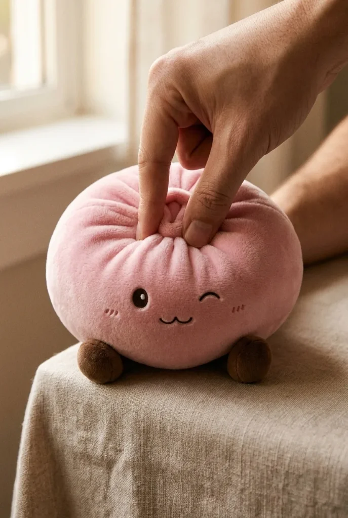 Squishy Dumpling Toy Roze XXL Knuffelkussen tijdens het knijpen
