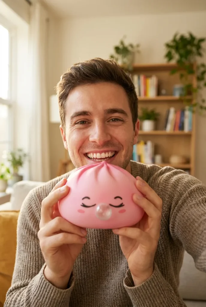 Dumpling Squishy Rose Rare Blow met Bamboe Mandje in het dagelijks leven