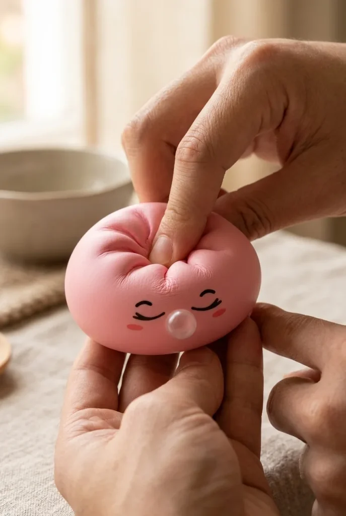 Dumpling Squishy Rose Rare Blow met Bamboe Mandje tijdens het knijpen