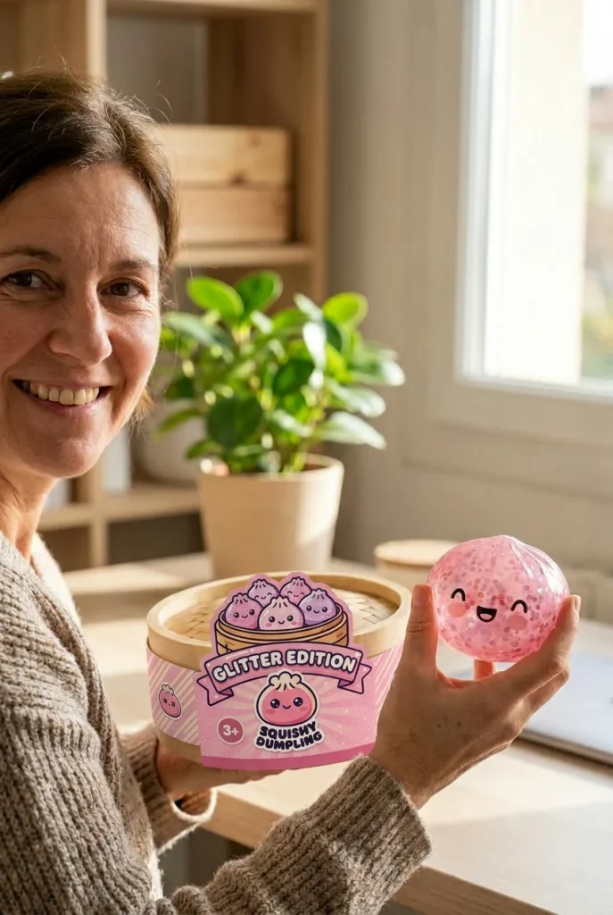 Dumpling Squishy Rose Sparkle Bubblegum Roze met zijn doos