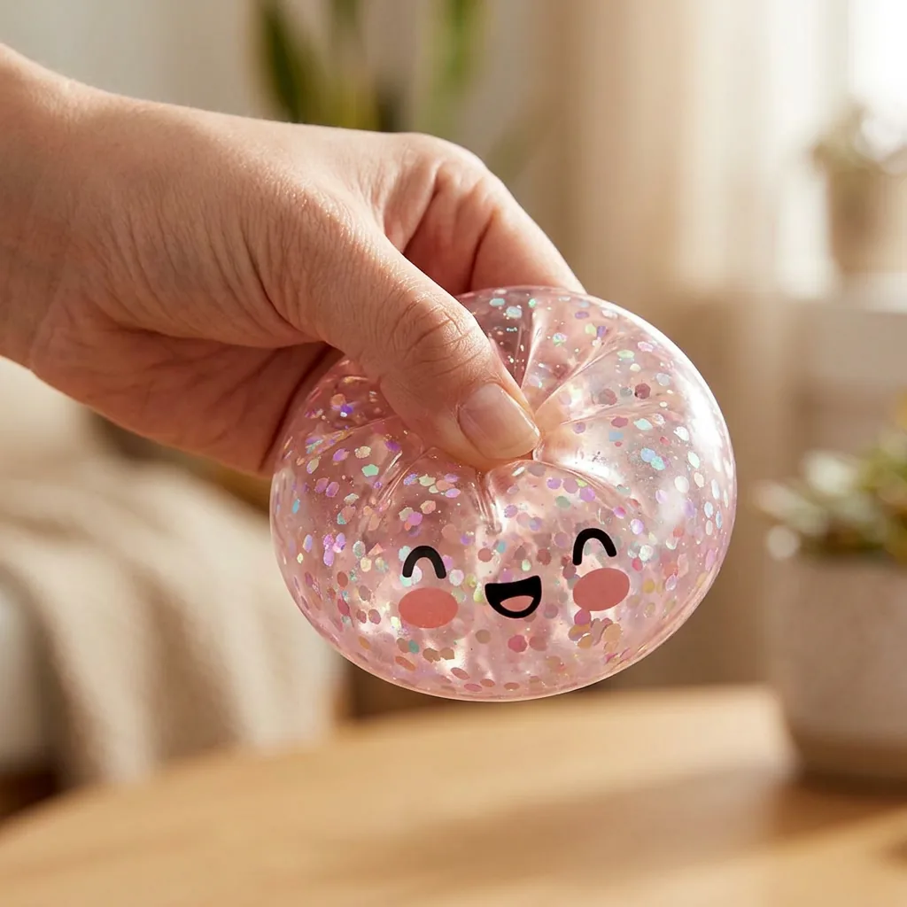 Dumpling Squishy Rose Sparkle Bubblegum Roze tijdens het knijpen