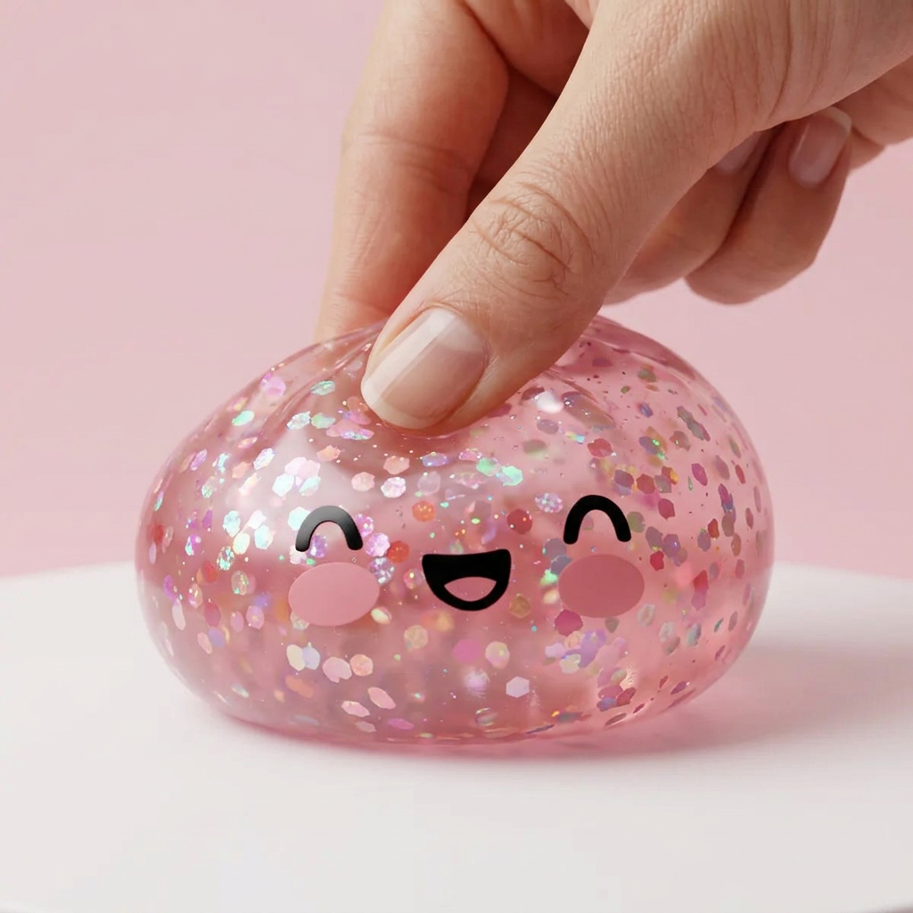 Dumpling Squishy Rose Sparkle Bubblegum Roze — slow-rise effect, het schuim vert langzaam terug