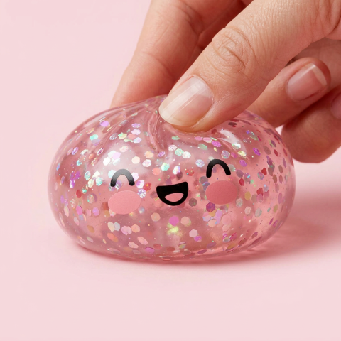Dumpling Squishy Rose Sparkle Bubblegum Roze tijdens het knijpen, zacht materiaal