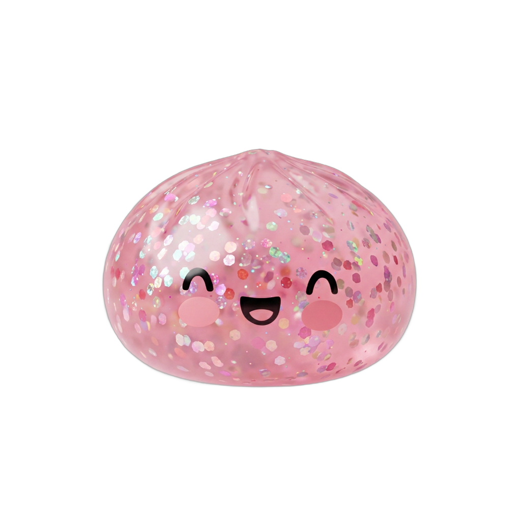 Dumpling Squishy Rose Sparkle Bubblegum Roze tijdens het knijpen, zacht materiaal
