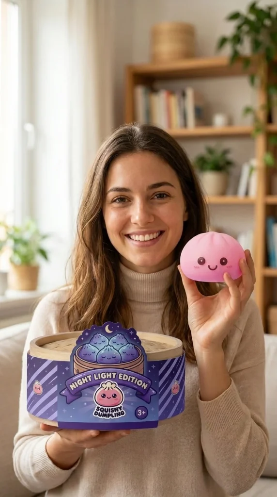 Dumpling Squishy Nachtlampje Zacht Roze met zijn doos