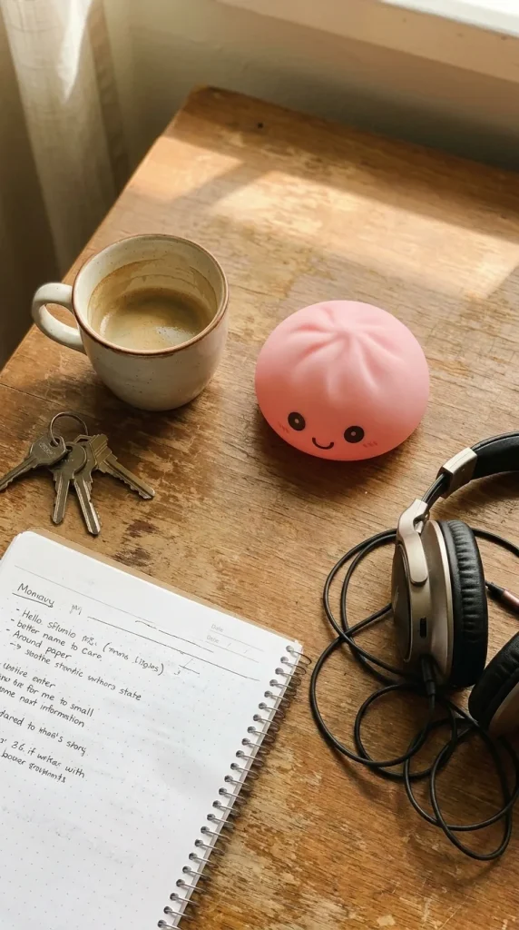 Dumpling Squishy Nachtlampje Zacht Roze op het bureau
