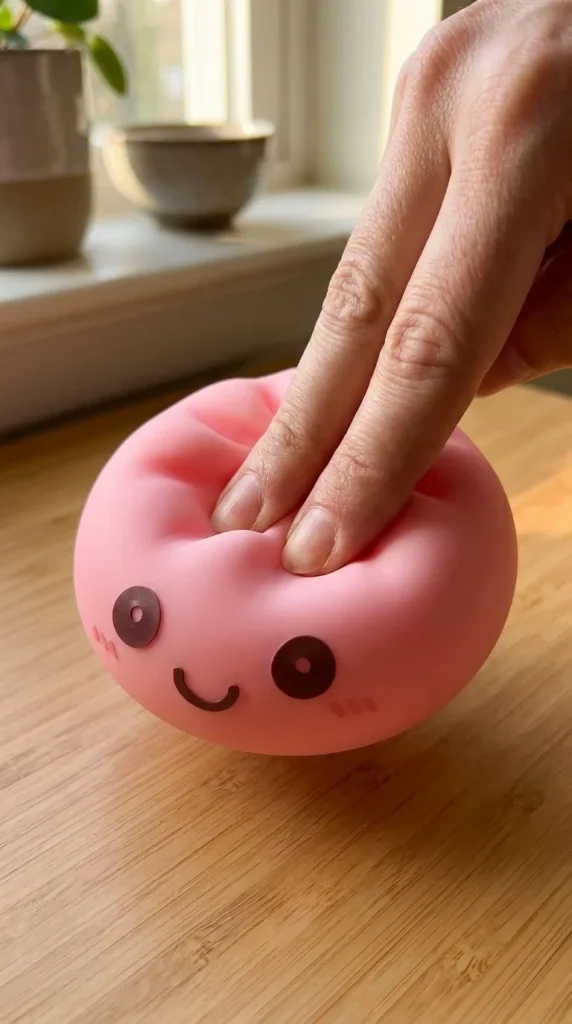 Dumpling Squishy Nachtlampje Zacht Roze tijdens het knijpen