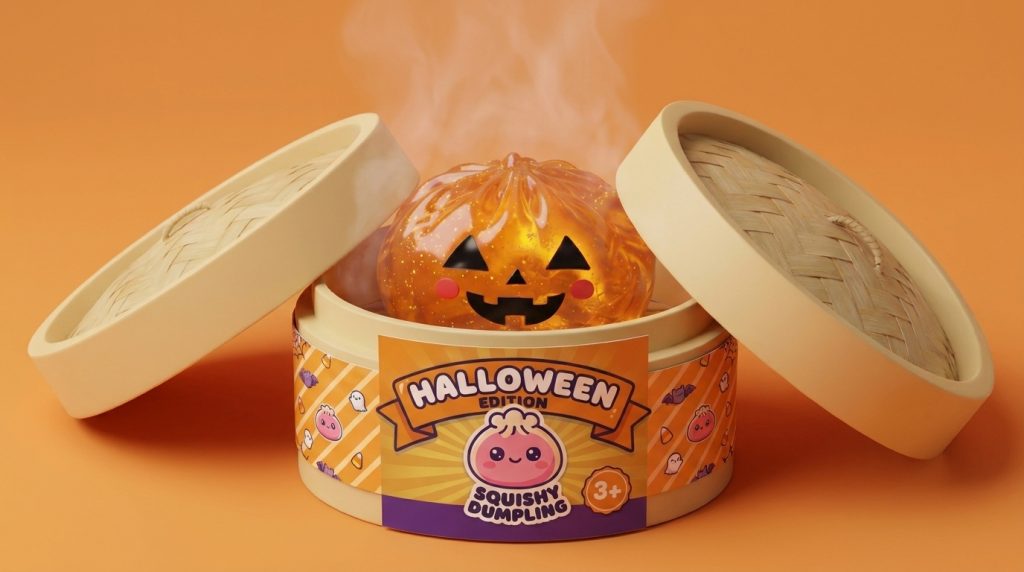 Pumpkin Dumpling Squishy Halloween Lichtgevend in het bamboe stoommandje