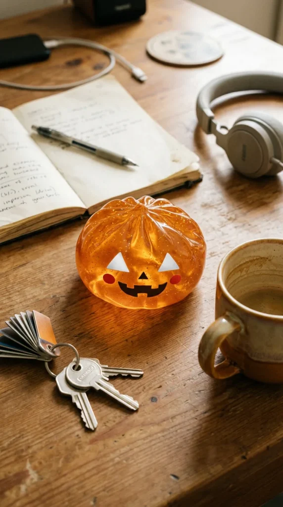 Pumpkin Dumpling Squishy Halloween Lichtgevend op het bureau